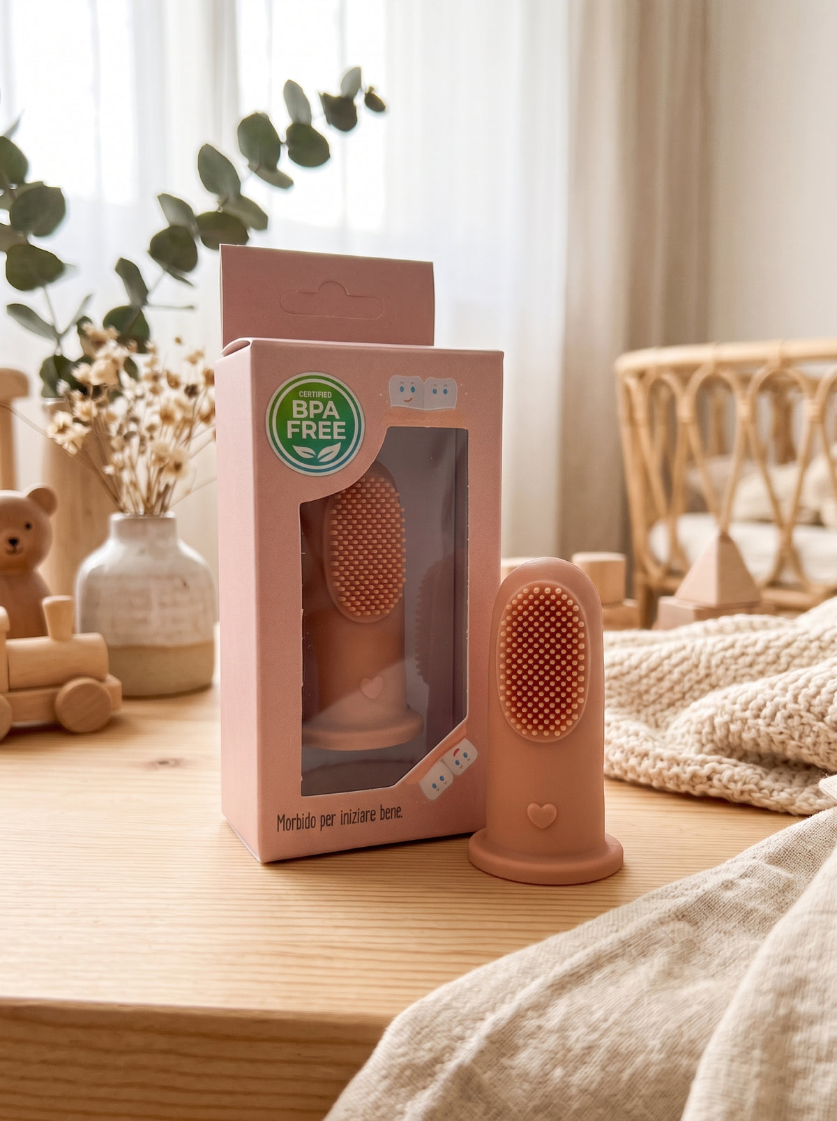 Little Bird - Brosse à Dents de Doigt Silicone Vert Olive - 100% Sans BPA - Nouveau-né