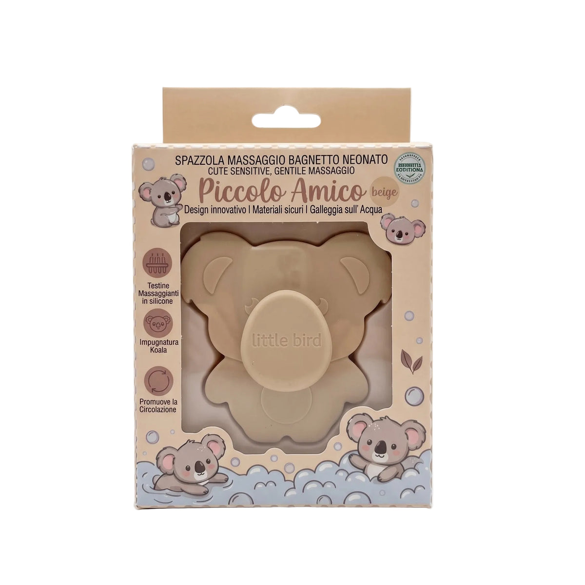 Little Bird - Spazzola Bagnetto Koala Beige in Silicone BPA Free - Bagnetto