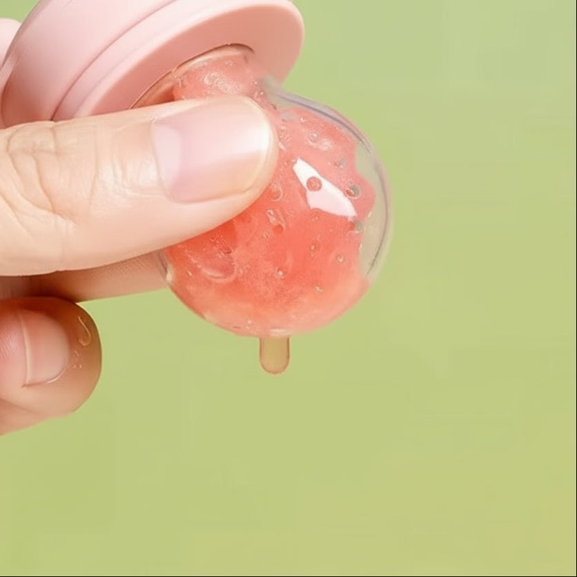 Massaggiagengive Svezzamento con Rete per Frutta in Silicone Alimentare - Manico Gattino Rosa