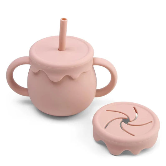 Bicchiere Sippy in Silicone BPA Free con Cannuccia e Contenitore Snack