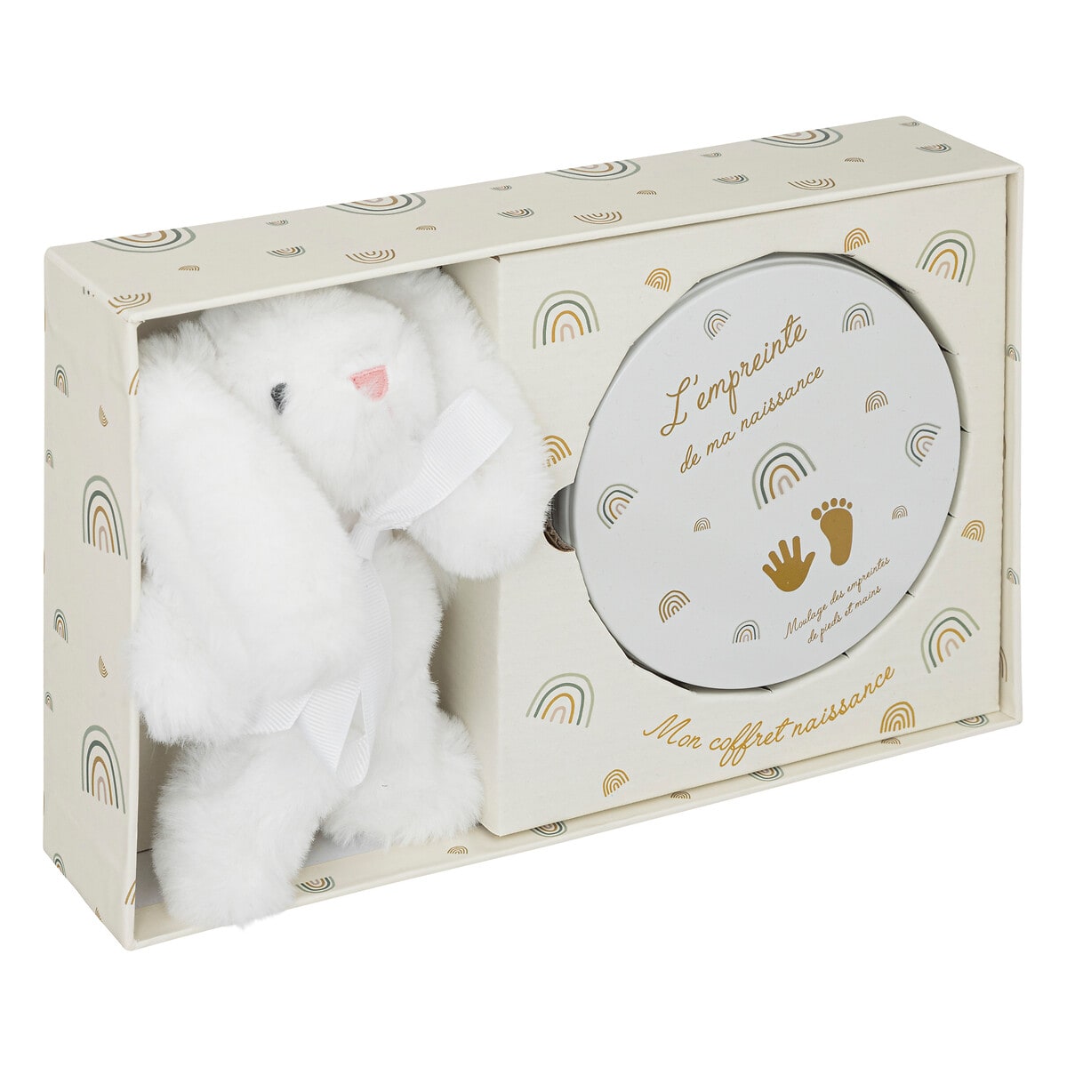 Set Regalo Nascita - Peluche Orsetto Bianco con Kit Impronte Bambino