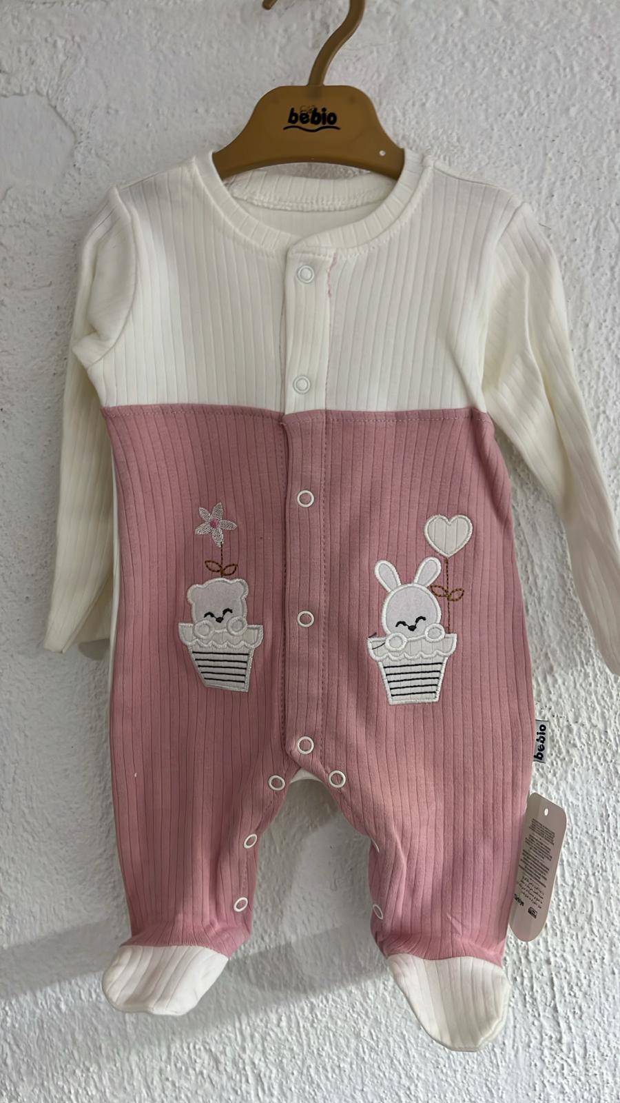 Tutina Neonato Beblo con Piedini Rosa Antico - Coniglietto e Cactus