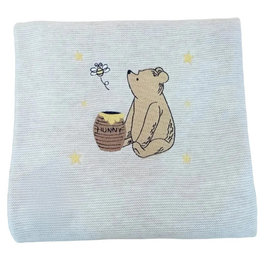 Little Bird - Copertina in Filo Winnie the Pooh Personalizzata con Nome - Cotone Naturale - Culla Carrozzina Scialletto - Regalo Nascita