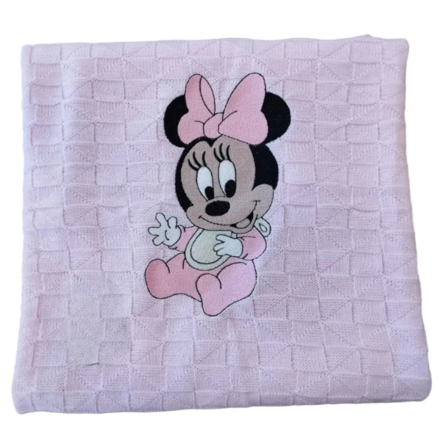 Little Bird - Copertina in Filo Minnie Personalizzata con Nome - Cotone Naturale - Culla Carrozzina Scialletto - Regalo Nascita