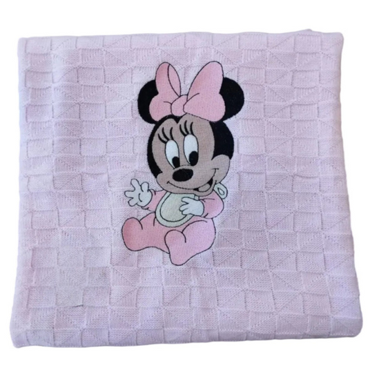 Little Bird - Copertina in Filo Minnie Personalizzata con Nome - Cotone Naturale - Culla Carrozzina Scialletto - Regalo Nascita