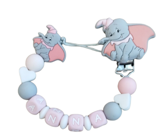 Little Bird - Portaciuccio Dumbo Femminuccia Personalizzato con nome - 100% BPA free- Regalo Nascita