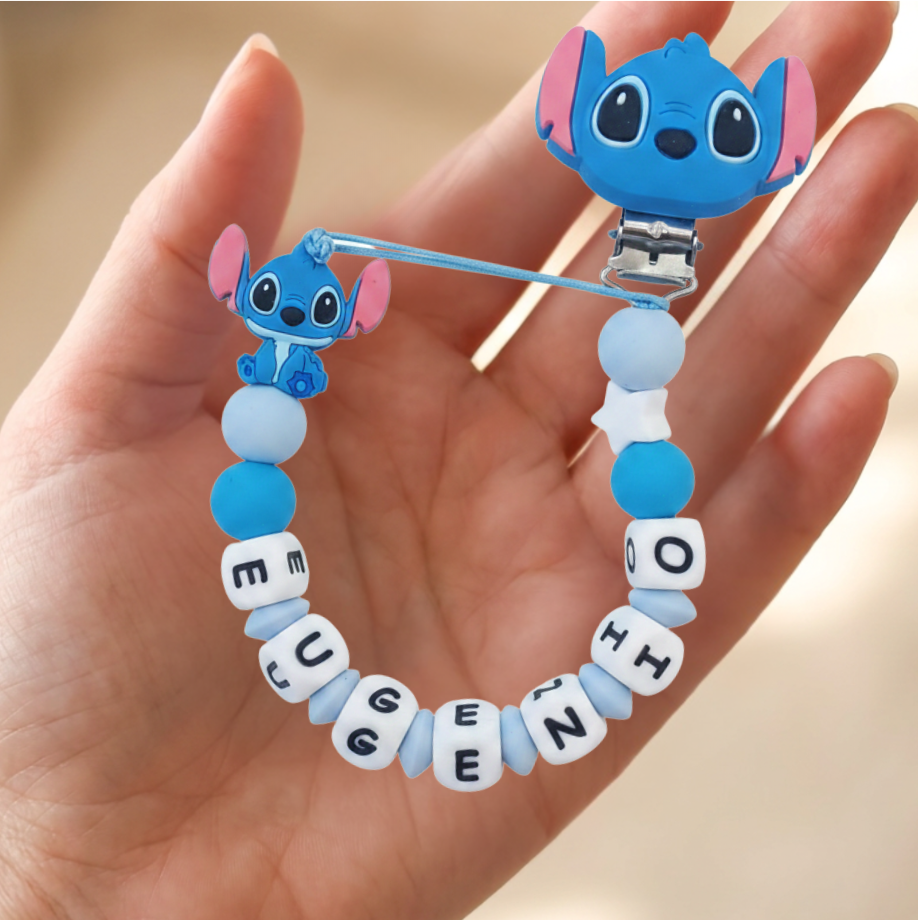 Little Bird - Portaciuccio Stitch personalizzato con nome - 100% BPA free - Regalo Nascita