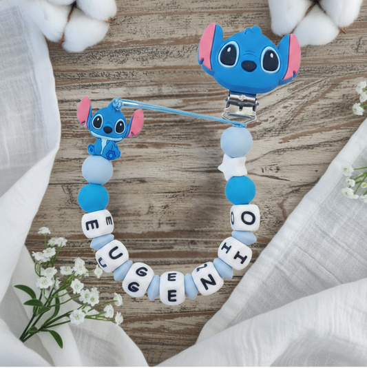 Little Bird - Portaciuccio Stitch personalizzato con nome - 100% BPA free - Regalo Nascita