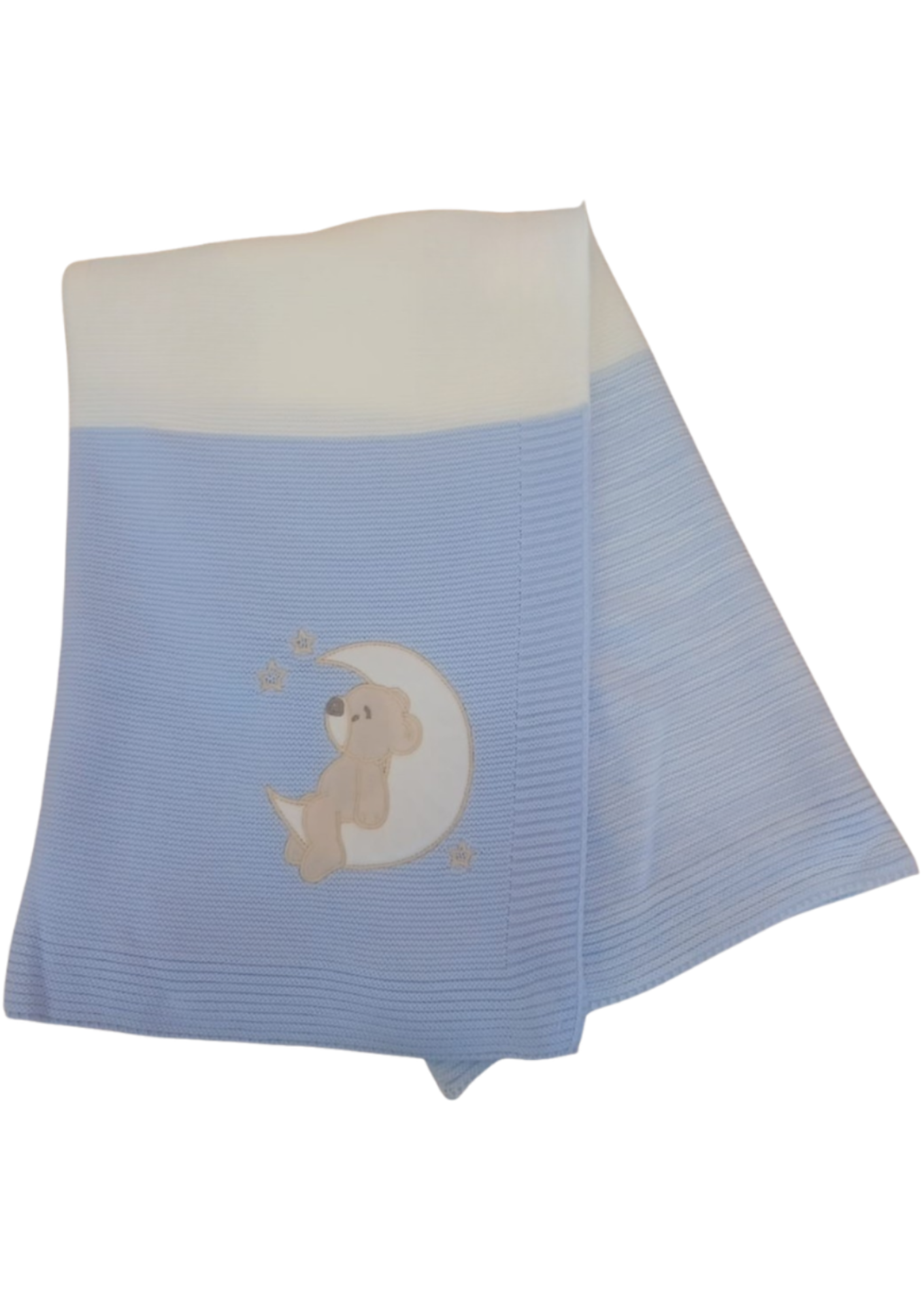 Little Bird - Copertina Neonato Orsetto sulla Luna Celeste Avorio - Personalizzabile con Nome - Regalo Nascita