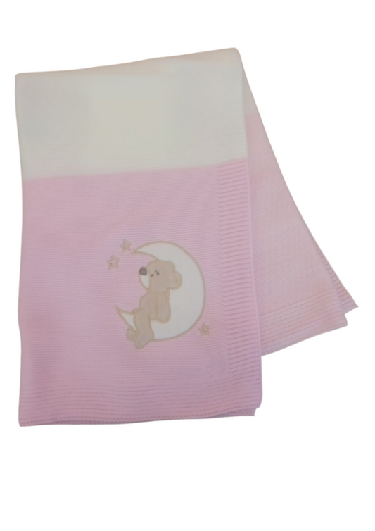 Little Bird - Copertina Neonato Orsetto sulla Luna Rosa Avorio - Personalizzabile con Nome - Regalo Nascita