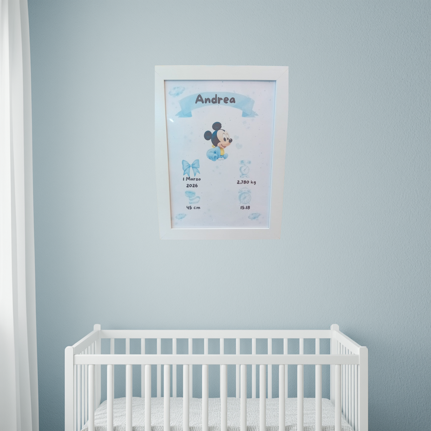 Little Bird - Quadretto Nascita Topolino Personalizzato con Nome, Data, Peso, Altezza e Orario - Idea Regalo Nascita e Battesimo
