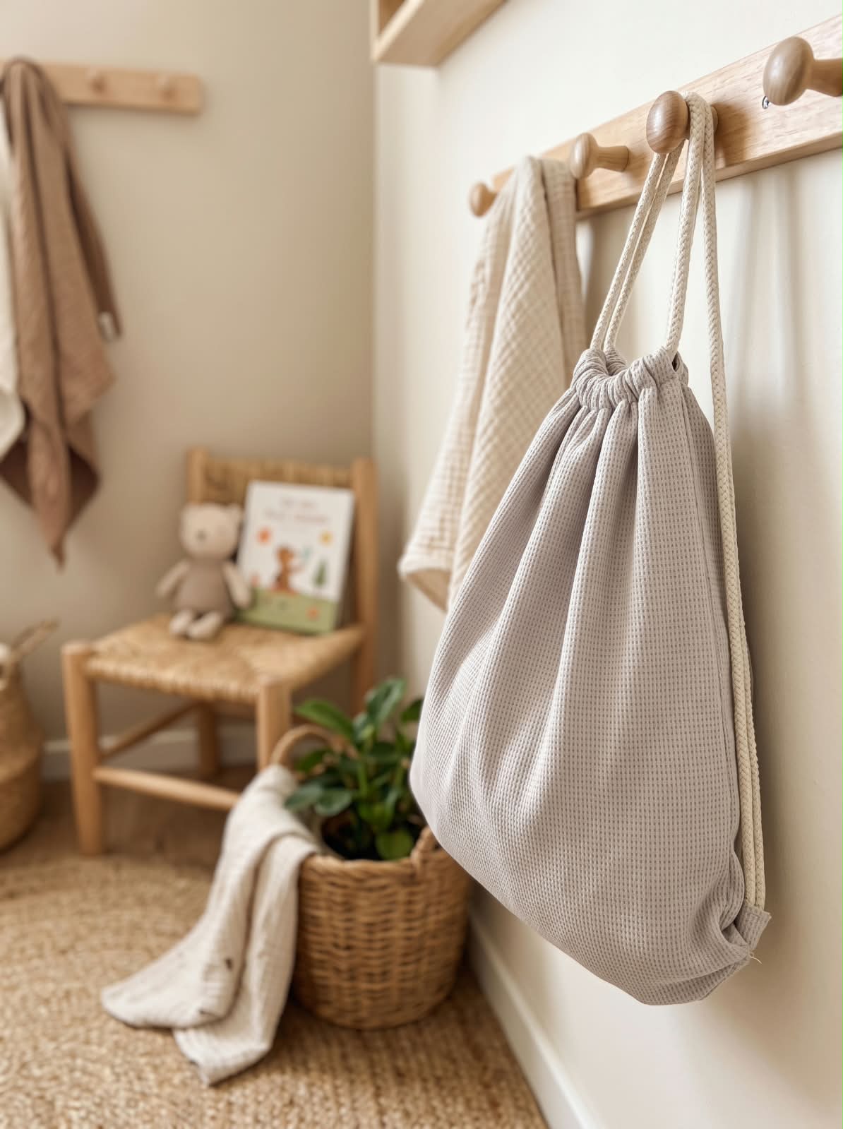 Little Bird - Pochette Rangement Bébé en Coton Vieux Rose - 100% Coton - Personnalisable - Organisateur Sac à Langer