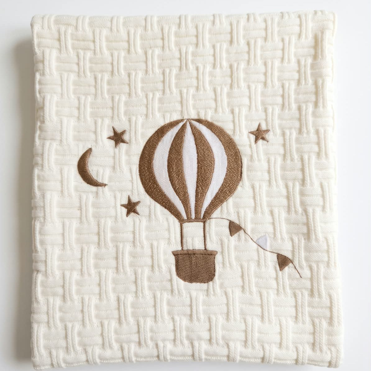 Little Bird - Couverture en fil Montgolfière Verte Personnalisée avec Nom - Coton Naturel - Berceau Landau Écharpe - Cadeau de Naissance