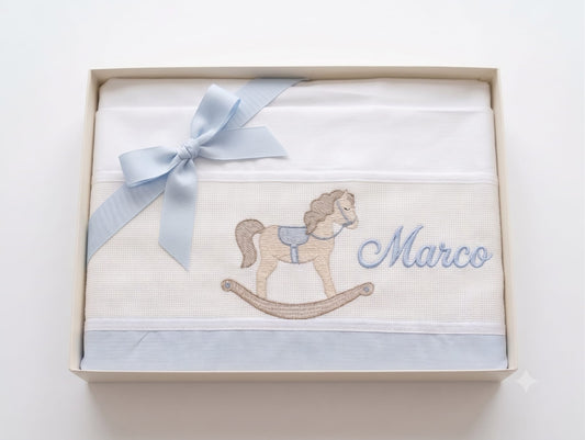 Little Bird - Drap Housse Bébé Canards sur Arc-en-ciel Personnalisable avec Prénom - 100% Coton - Landau Bébé - Cadeau de Naissance