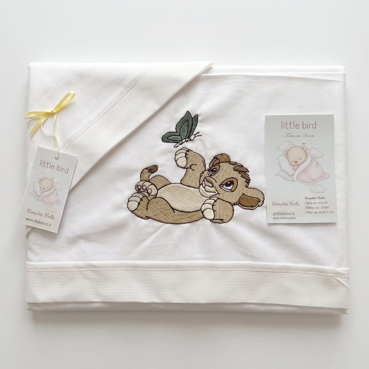 Little Bird - Lenzuolino Simba con Farfalla Personalizzabile con Nome - Cotone 100% - Carrozzina o Culla Neonato - Regalo Nascita