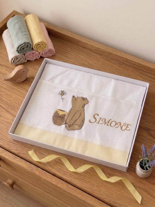 Little Bird - Drap Housse Lapin Personnalisable avec Prénom - 100% Coton - Landau Bébé - Cadeau Naissance