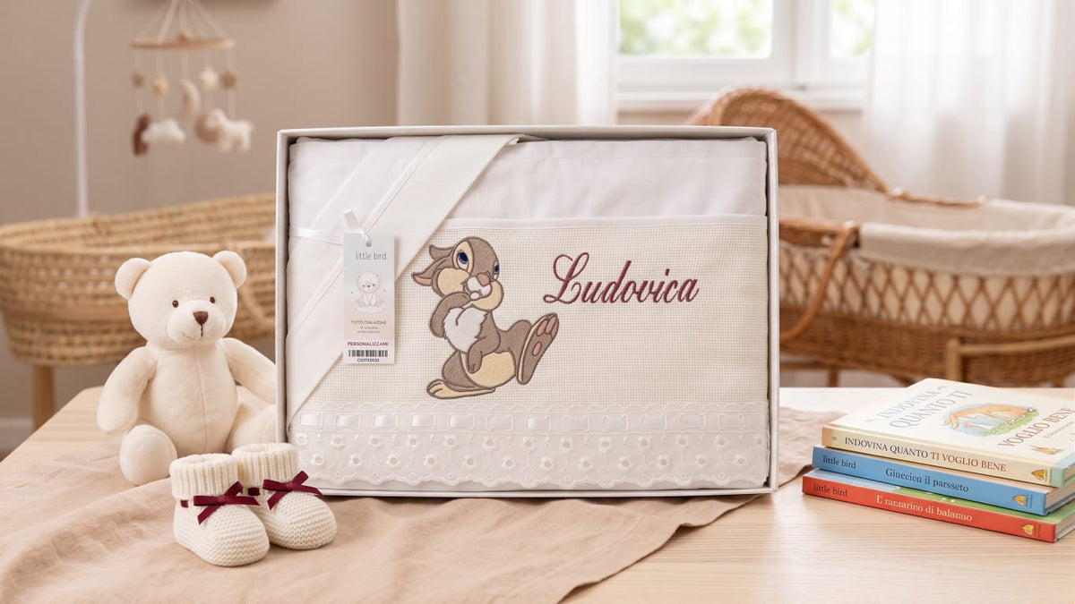 Little Bird - Lenzuolino Tamburina Personalizzabile con Nome - Cotone 100% - Carrozzina Neonato - Regalo Nascita