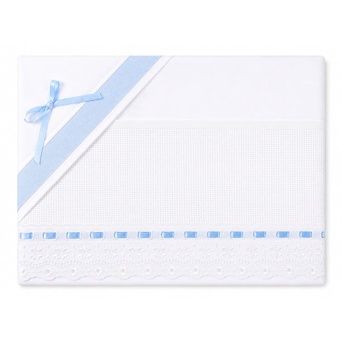 Little Bird - Lenzuolino Celeste Pizzo San Gallo Personalizzabile con Nome - Cotone 100% - Carrozzina o Culla Neonato - Regalo Nascita