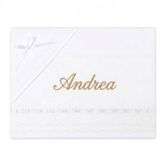 Little Bird - Drap Housse pour Berceau Rose Dentelle Broderie Anglaise Personnalisable avec Prénom - 100% Coton - Berceau Bébé - Cadeau de Naissance