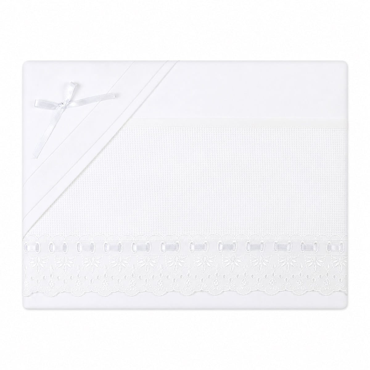 Little Bird - Lenzuolino Bianco Pizzo San Gallo Personalizzabile con Nome - Cotone 100% - Carrozzina o Culla Neonato - Regalo Nascita