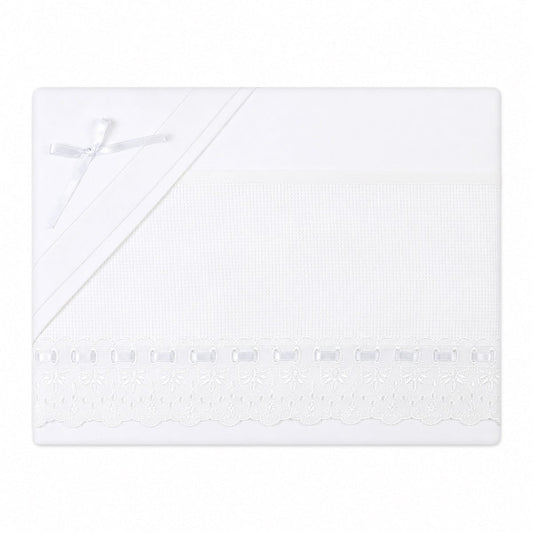 Little Bird - Drap Housse pour Berceau Rose Dentelle Broderie Anglaise Personnalisable avec Prénom - 100% Coton - Berceau Bébé - Cadeau de Naissance