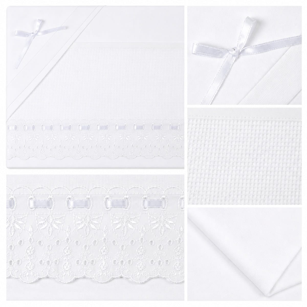 Little Bird - Lenzuolino Bianco Pizzo San Gallo Personalizzabile con Nome - Cotone 100% - Carrozzina o Culla Neonato - Regalo Nascita
