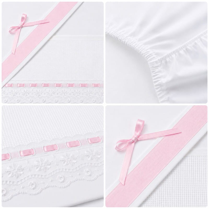 Little Bird - Drap Housse pour Berceau Rose Dentelle Broderie Anglaise Personnalisable avec Prénom - 100% Coton - Berceau Bébé - Cadeau de Naissance