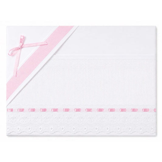 Little Bird - Lenzuolino Rosa Pizzo San Gallo Personalizzabile con Nome - Cotone 100% - Carrozzina o Culla Neonato - Regalo Nascita