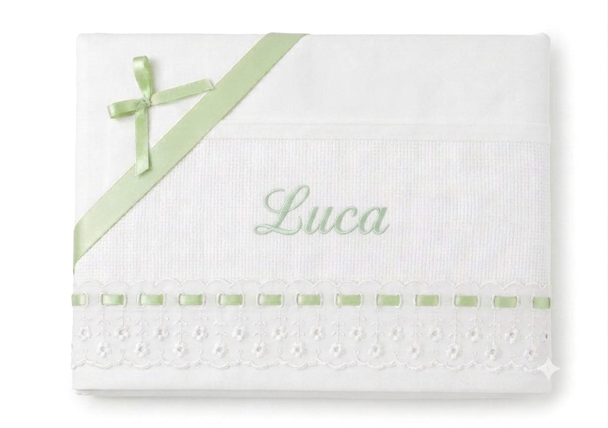 Little Bird - Drap Housse pour Berceau Rose Dentelle Broderie Anglaise Personnalisable avec Prénom - 100% Coton - Berceau Bébé - Cadeau de Naissance