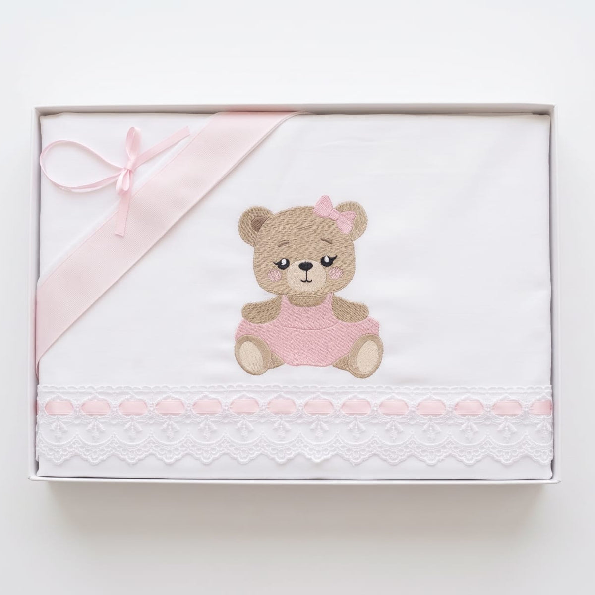 Little Bird - Drap-housse Ourson Personnalisable avec Prénom - 100% Coton - Landau Bébé - Cadeau de Naissance