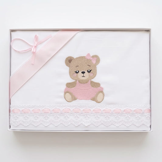 Little Bird - Lenzuolino Orsetta Personalizzabile con Nome - Cotone 100% - Carrozzina o Culla Neonato - Regalo Nascita