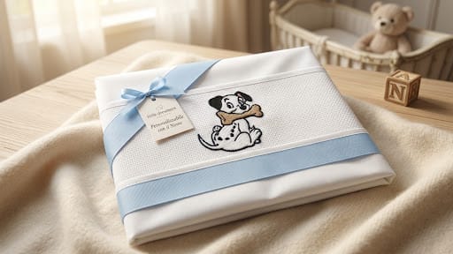 Little Bird - Draps-housse personnalisables dalmatien avec prénom - 100% Coton - Landau bébé - Cadeau de naissance