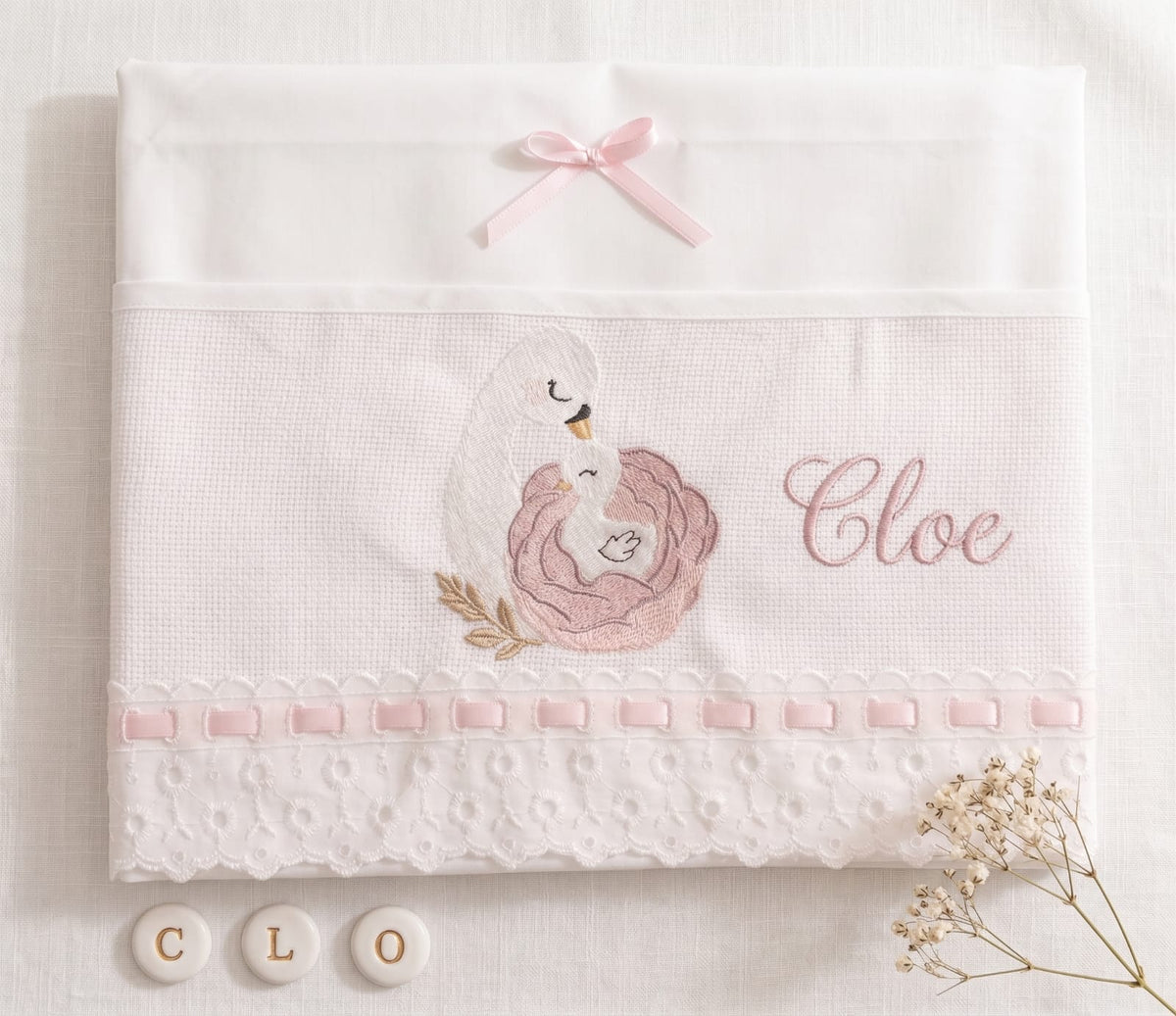 Little Bird - Drap Housse Lapin Personnalisable avec Prénom - 100% Coton - Landau Bébé - Cadeau Naissance