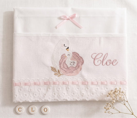 Little Bird - Drap Housse Lapin Personnalisable avec Prénom - 100% Coton - Landau Bébé - Cadeau Naissance