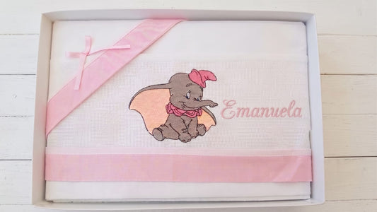 Little Bird - Drap housse Dumbo Fille Personnalisable avec Prénom - 100% Coton - Landau Bébé - Cadeau Naissance