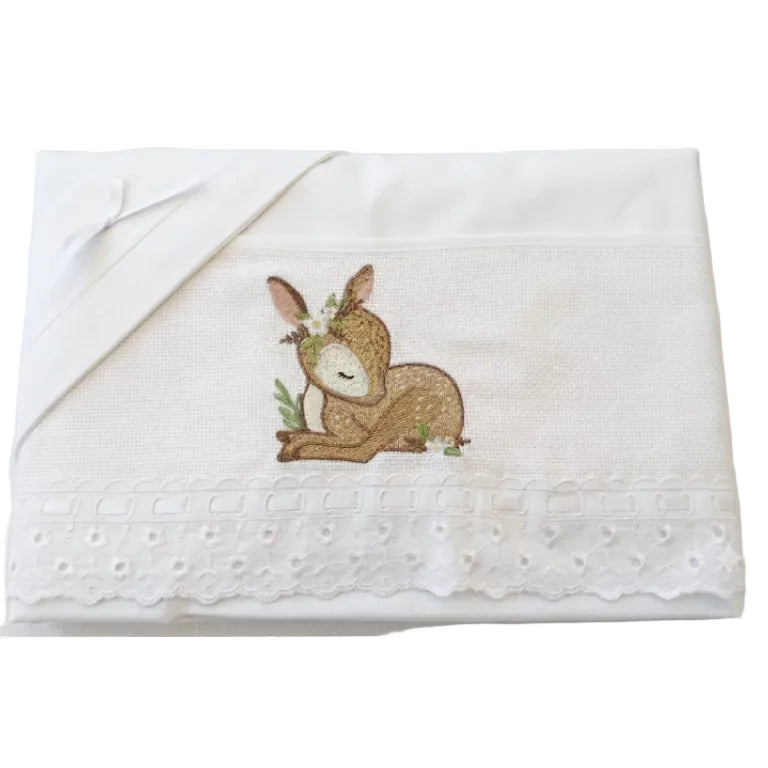 Little Bird - Drap-housse Bambi Personnalisable avec Prénom - 100% Coton - Landau Bébé - Cadeau de Naissance