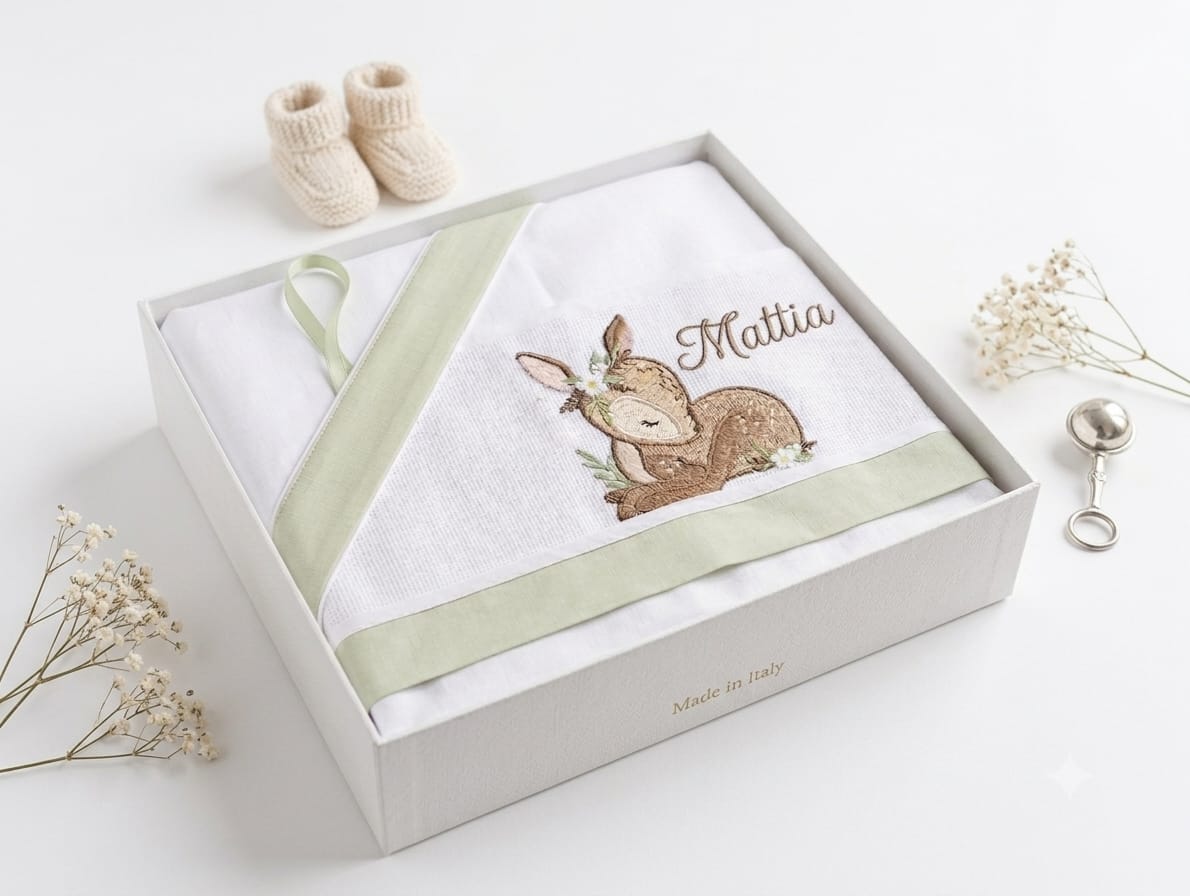Little Bird - Drap-housse Bambi Personnalisable avec Prénom - 100% Coton - Landau Bébé - Cadeau de Naissance