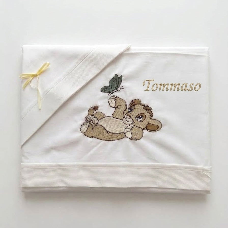 Little Bird - Lenzuolino Simba con Farfalla Personalizzabile con Nome - Cotone 100% - Carrozzina o Culla Neonato - Regalo Nascita