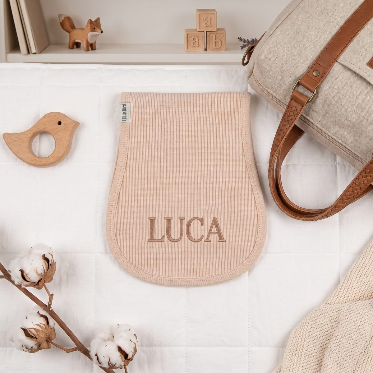 Little Bird - Protège épaule uni beige - 100% Coton hypoallergénique - Personnalisable