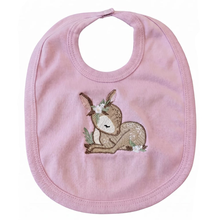 Little Bird - Bavetta Rosa Bambi Personalizzabile - Ricamata a Mano - Regalo Nascita