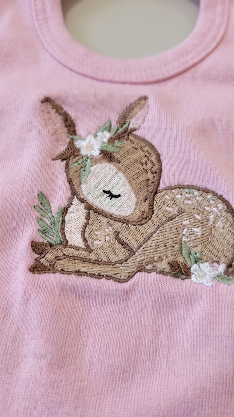 Little Bird - Bavetta Rosa Bambi Personalizzabile - Ricamata a Mano - Regalo Nascita