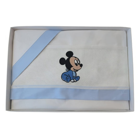 Little Bird - Drap housse bébé Mickey Personnalisable avec Prénom - 100% Coton - Landau Nouveau-né - Cadeau Naissance