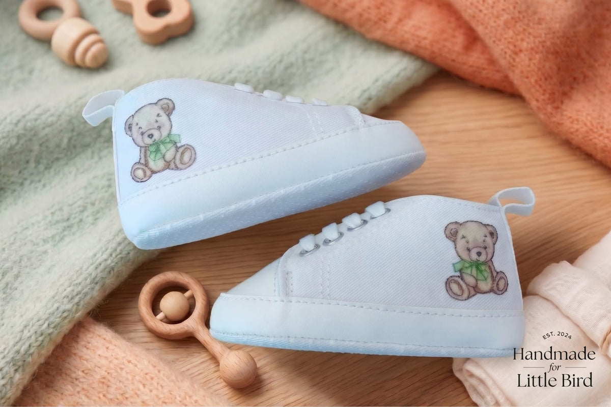 Scarpine Culla Orsetto Verde - Personalizzabili con Nome - Idea Regalo - Little Bird