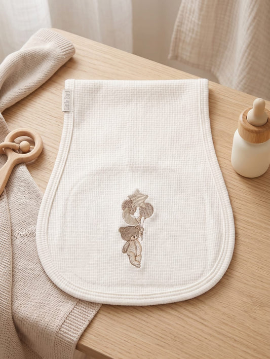 Little Bird - Couverture d'épaule Ourson avec ballons - 100% Coton Hypoallergénique - Personnalisable