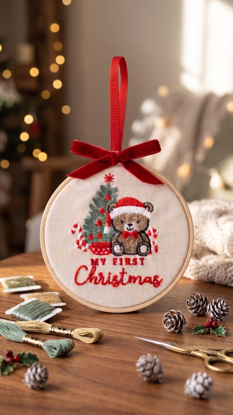 Telaio Ricamato Orsetto My First Christmas - Personalizzabile - Regalo Natale - Little Bird