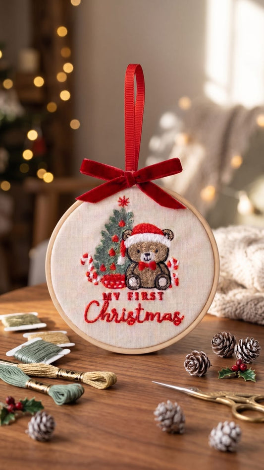 Telaio Ricamato Orsetto My First Christmas - Personalizzabile - Regalo Natale - Little Bird