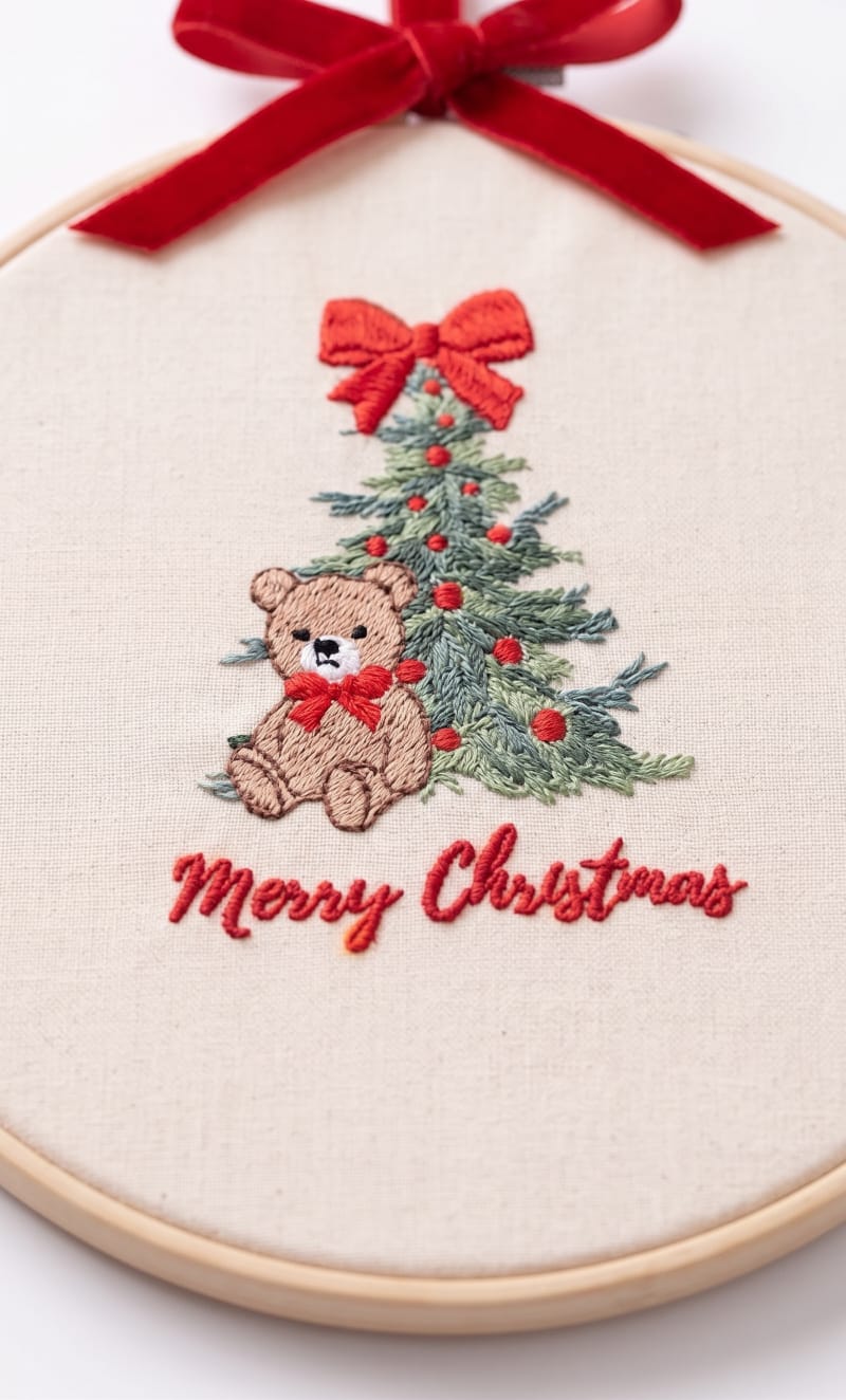 Telaio Ricamato Orsetto Merry Christmas - Personalizzabile - Regalo Natale - Little Bird