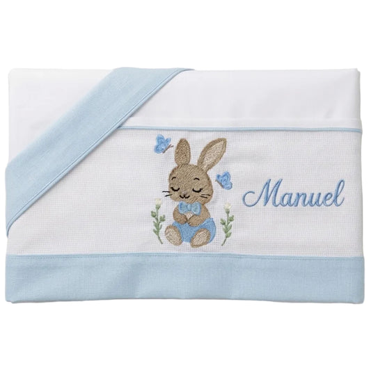 Little Bird - Drap Housse Bébé Canards sur Arc-en-ciel Personnalisable avec Prénom - 100% Coton - Landau Bébé - Cadeau de Naissance