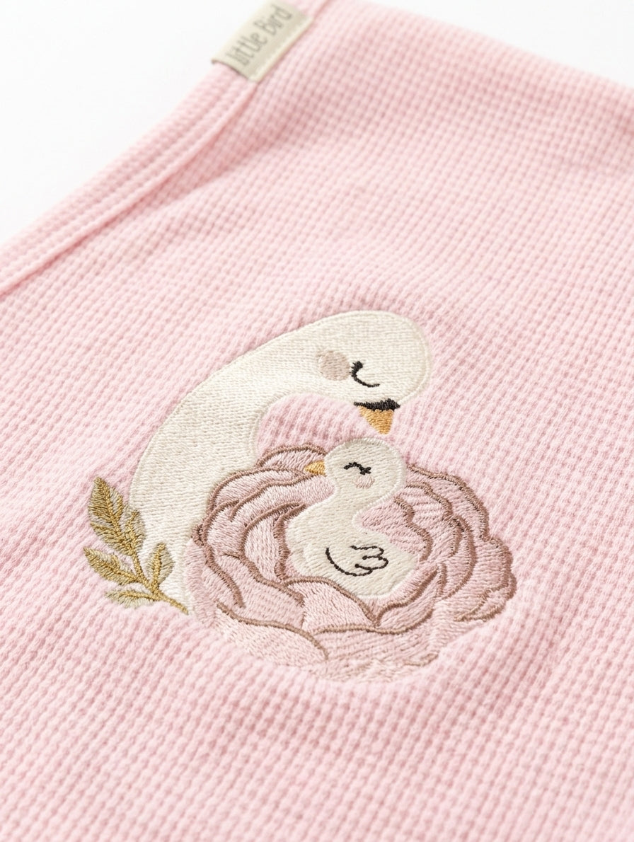 Little Bird - Telospalla Cigni Mamma e Figlio Rosa - 100% Cotone Anallergico - Personalizzabile
