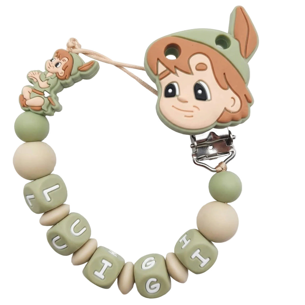 Little Bird - Portaciuccio Peter Pan personalizzato con nome - 100% BPA free - Regalo Nascita